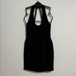 Vintage Liptons Black Crepe LBD Dress Open Lace Back Halter Style